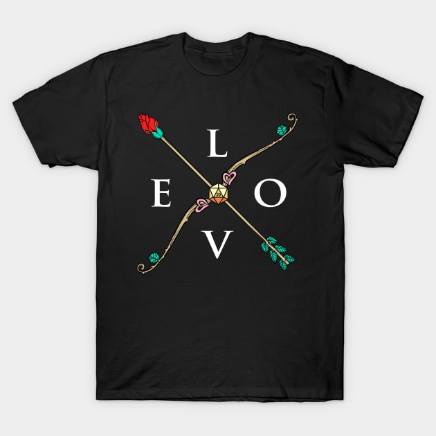 Bow Arrow Valentines Day Love D20 Dice Dungeons Fantasy Tabletop RPG Roleplaying D20 Gamer T-Shirt by TheBeardComic